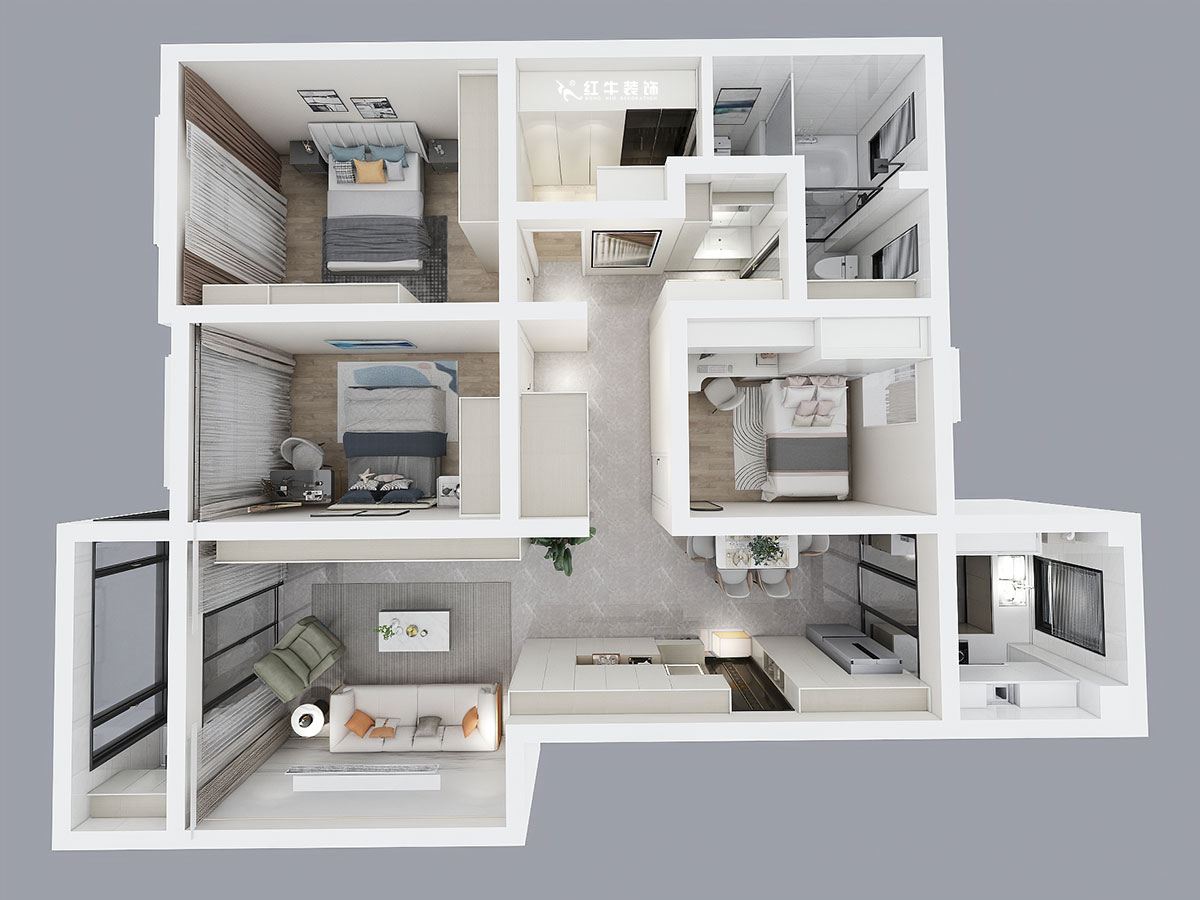 魏明花｜鴻意星城19-302-130㎡-現代簡約風格｜3室2廳2衛｜二手房裝修｜定制家｜全包17