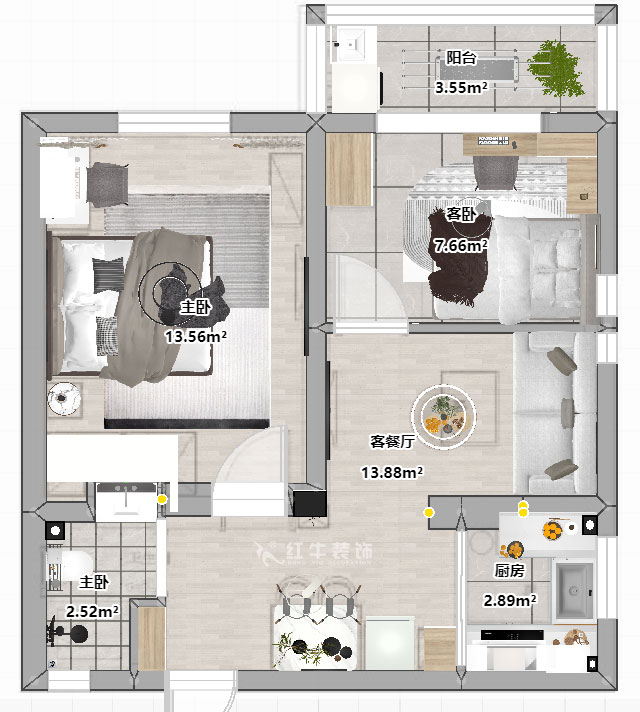 賈庭｜絨莊新村6-5-511-52㎡-現代風格｜2室1廳1廚1衛｜老房裝修｜定制家｜全包8