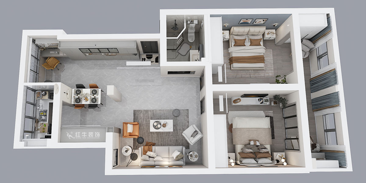 孟憲濤｜估衣廊18-3-305-100㎡-簡(jiǎn)約風(fēng)格｜3室2廳1衛(wèi)｜老房裝修｜定制家｜全包14萬(wàn)｜00_04鳥瞰圖