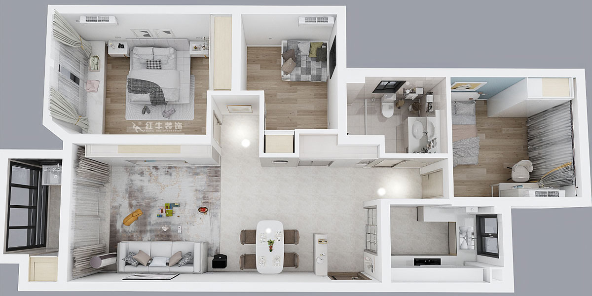 魏利利｜楓情水岸23-506-110㎡-現代簡約風格｜3室2廳1衛｜二手房改造｜定制家｜全包14萬｜00_05鳥瞰圖