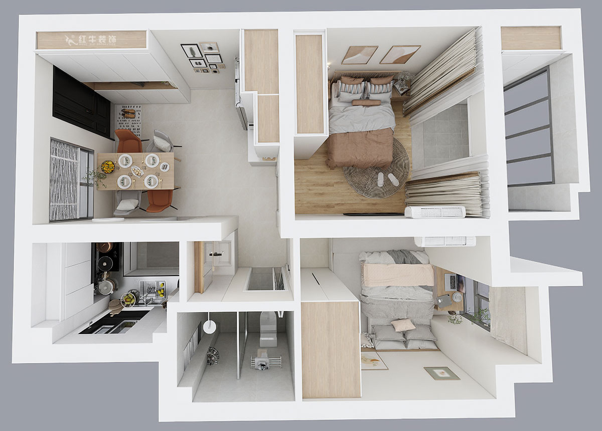 賈庭｜化建二村2-304-50㎡-現代風格｜2室1廳1廚1衛｜新房裝修｜定制家｜全包8