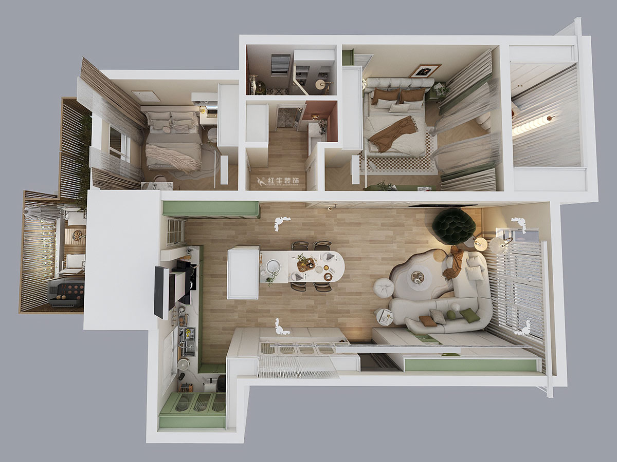 朱明琪｜紫金東郡16-1-501-99㎡-法式奶油風｜2室1廳1衛｜老房翻新｜定制家｜全包15萬｜00_05鳥瞰圖