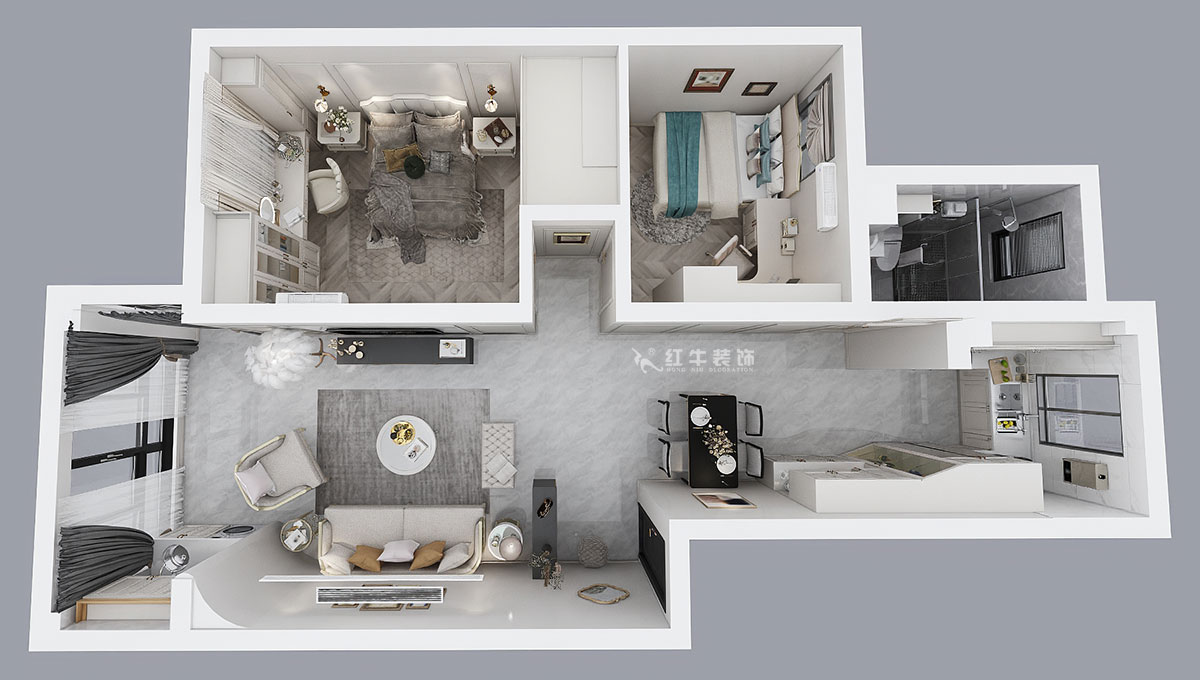 朱彥｜御水灣花園17-1-302-90㎡-簡美風格｜2室2廳1衛｜老房裝修｜定制家｜全包12萬｜00_04鳥瞰圖