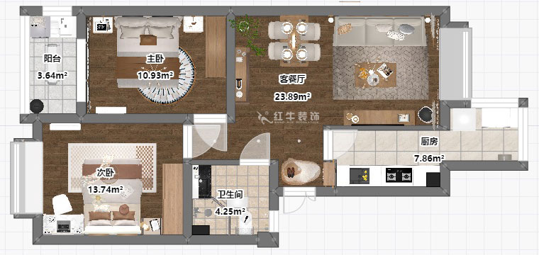 劉小勇｜燕禾園10-3-1002-82㎡-現(xiàn)代簡(jiǎn)約風(fēng)格｜2室2廳1衛(wèi)｜老房裝修｜定制家｜全包11萬｜00_03平面彩圖