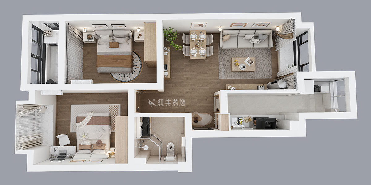 劉小勇｜燕禾園10-3-1002-82㎡-現(xiàn)代簡(jiǎn)約風(fēng)格｜2室2廳1衛(wèi)｜老房裝修｜定制家｜全包11萬｜00_04鳥瞰圖