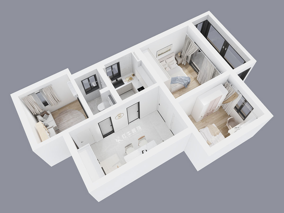 蔣琛｜建鄴路住宅小區72-1806-70㎡-現代簡約風格｜3室1廳1衛｜老房裝修｜定制家｜全包10萬｜00_04鳥瞰圖