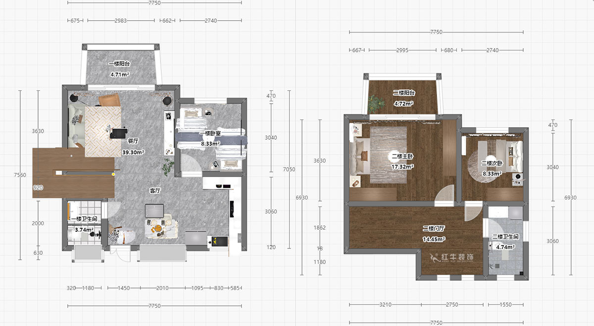 孟憲濤｜養龍山莊D-11B-120㎡-現代簡約風格｜3室2廳2衛｜老房裝修｜定制家｜全包14萬｜00_05平面彩圖