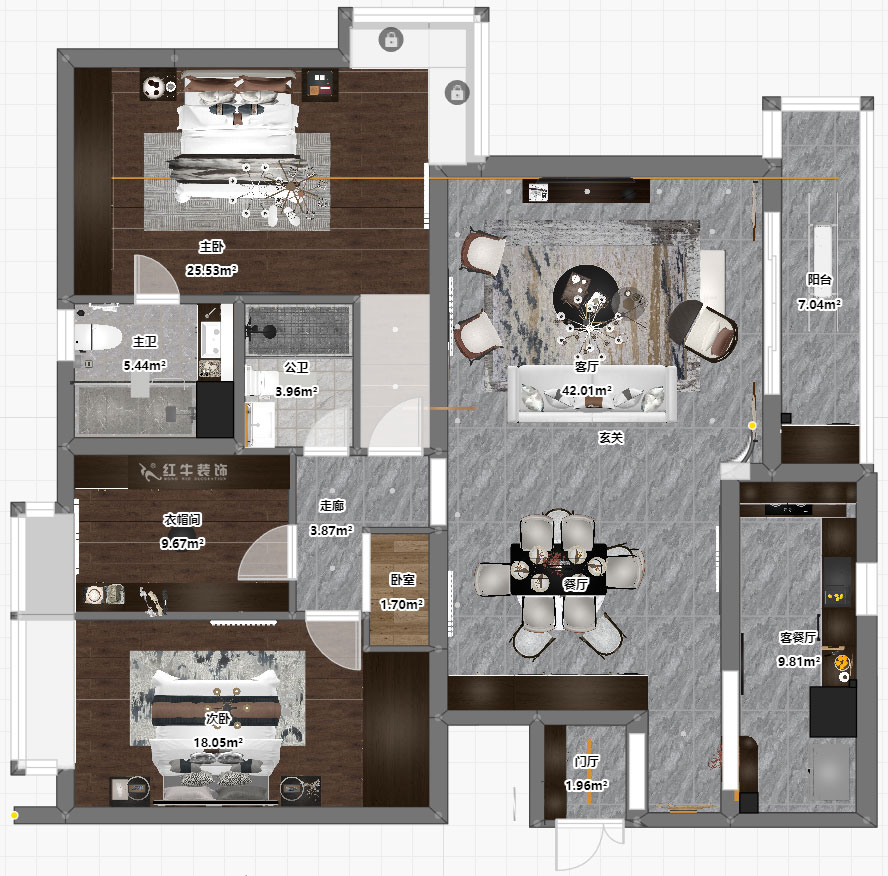 蔣?。┞°懢舾?-501-170㎡-中式風(fēng)格｜3室2廳2衛(wèi)｜舊房裝修｜定制家｜全包22萬｜00_03平面彩圖