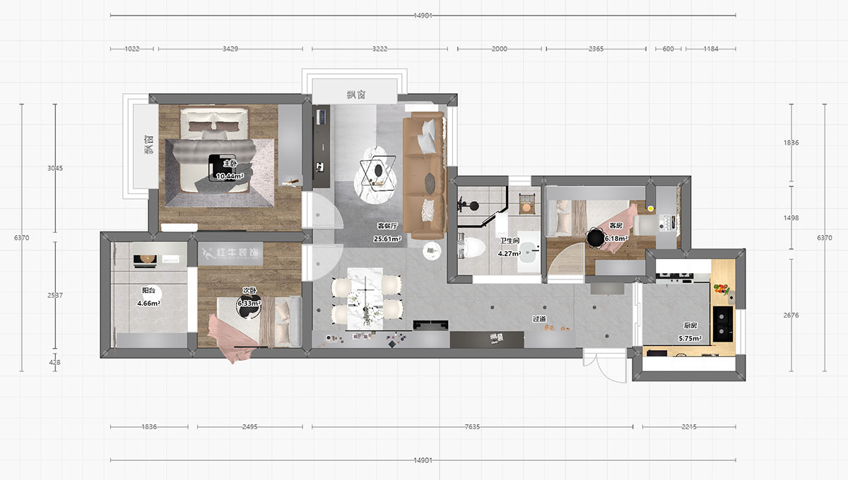 陸利民｜明尚西苑4-2508-87㎡-現代風格｜3室2廳1衛｜新房裝修｜定制家｜全包13