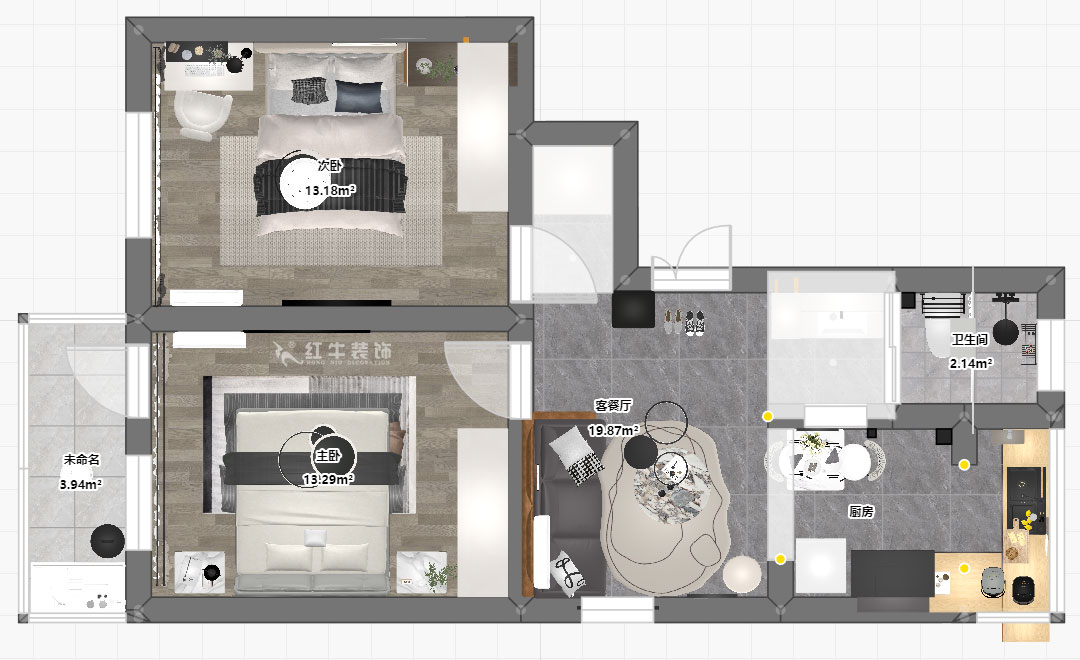 蔣琛｜驢子巷后街20號1-501-60㎡-現代簡約風格｜2室1廳1衛｜老房裝修｜定制家｜全包9