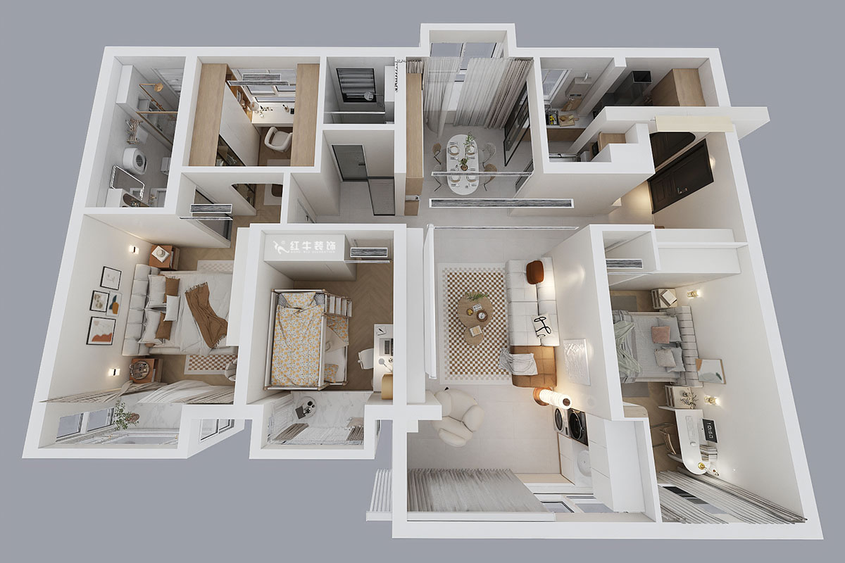 魏明花｜睿創新筑3期C2-2204-132㎡-現代簡約風格｜4室2廳2衛｜毛坯房裝修｜定制家｜全包23萬｜00_04鳥瞰圖