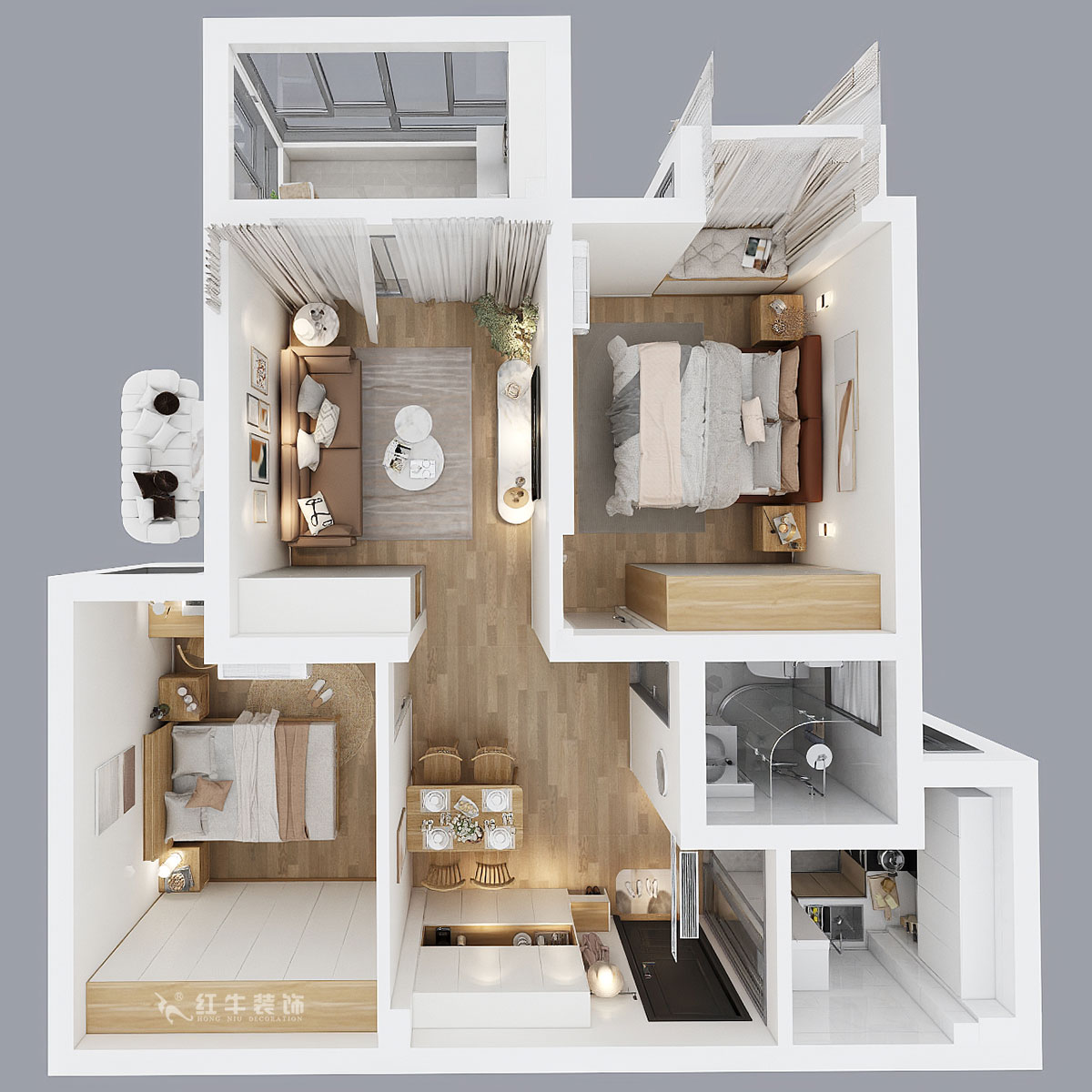 魏明花｜御道嘉庭7-3-1006-80㎡-現代簡約風格｜2室2廳1衛｜毛坯房裝修｜定制家｜全包11萬｜00_04鳥瞰圖