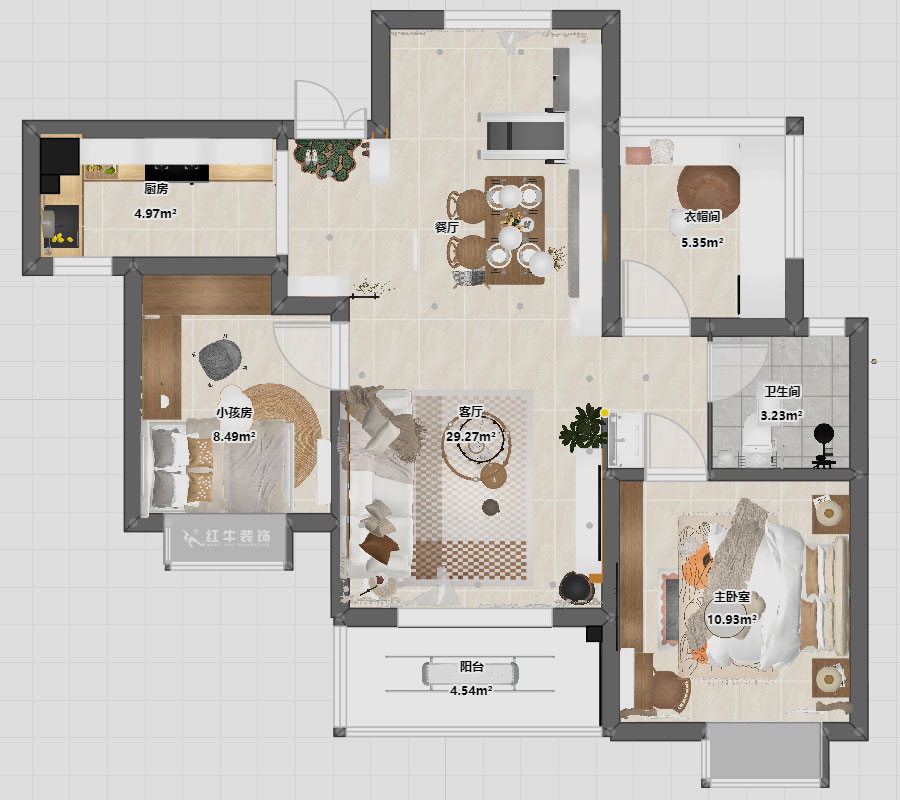 仇美蓉｜弘陽燕江府4-2-1503-93㎡-簡約風格｜3室1廳1衛｜老房裝修｜定制家｜全包12萬｜00_03平面彩圖