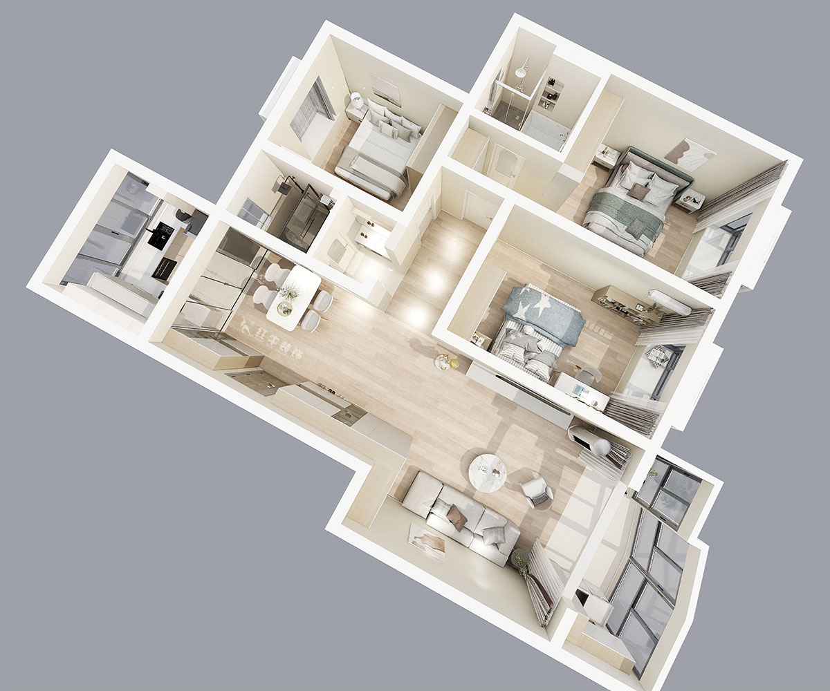 陸利民｜楓丹白露城市花園32-301-126㎡-現代簡約風格｜3室2廳2衛｜舊房裝修｜半包9萬｜00_04鳥瞰圖