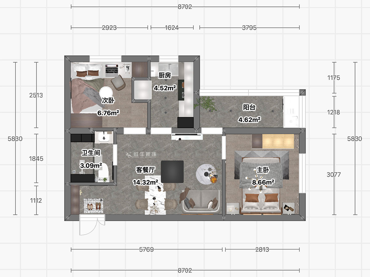 顧娟｜丹鳳新寓1-807-60㎡-現代風格｜2室2廳1衛｜舊房裝修｜定制家｜全包11