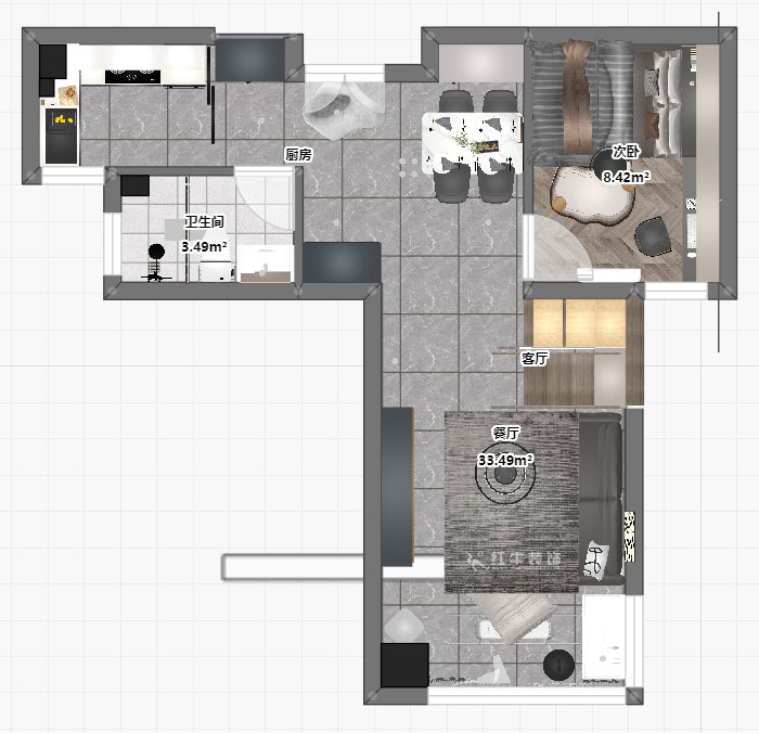 蔣琛｜弘陽時光里7-2-506-75㎡-現代簡約風格｜2室2廳1衛｜新房裝修｜定制家｜全包11萬｜00_05平面彩圖