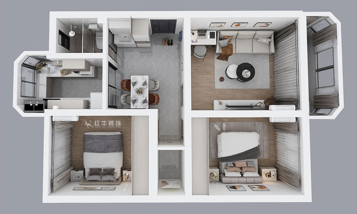 蔣琛｜農科院住宅小區36-2-304-75㎡-現代簡約風格｜3室1廳1衛｜老房裝修｜定制家｜全包11萬｜00_04鳥瞰圖