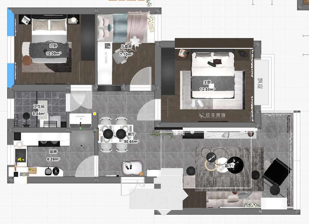 孟憲濤｜攝山星城步青苑24-1-601-120㎡-簡約風(fēng)格｜4室2廳2衛(wèi)｜毛坯裝修｜定制家｜全包16萬｜00_05一樓平面彩圖