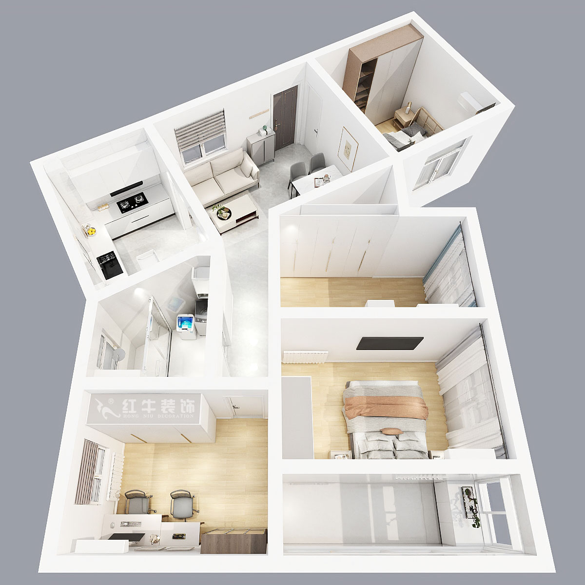 張智猿｜長營村145號1-306-100㎡-現代簡約風格｜4室1廳1衛｜老房裝修｜定制家｜全包15萬｜00_05鳥瞰圖