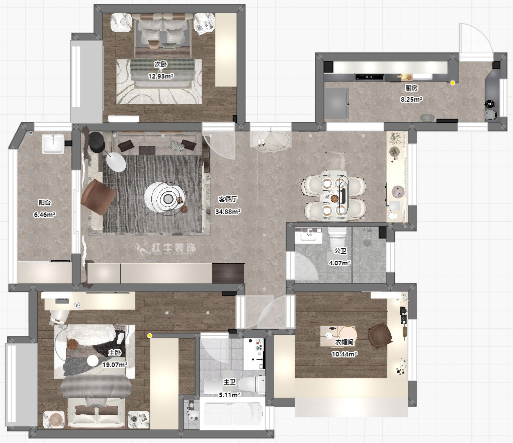 蔣琛｜明發(fā)香山郡24-503-125㎡-現(xiàn)代簡(jiǎn)約風(fēng)格｜3室2廳2衛(wèi)｜新房裝修｜定制家｜全包17萬｜00_03平面彩圖