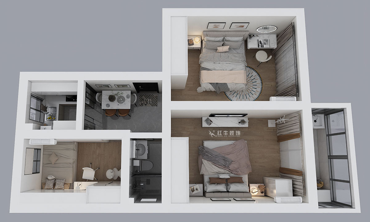 蔣琛｜鳳凰莊169-301-65㎡-現代簡約風格｜3室1廳1衛｜老房裝修｜定制家｜全包10萬｜00_04鳥瞰圖