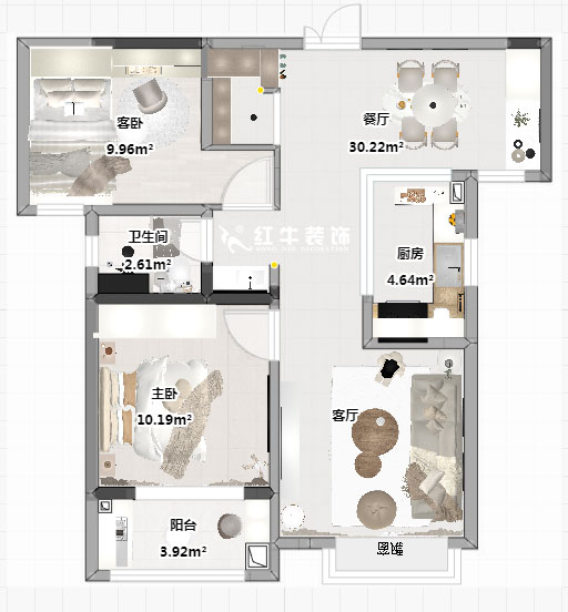 蔣琛｜靜雅嘉園二期4-602-80㎡-現代簡約風格｜2室2廳1衛｜新房裝修｜定制家｜全包12萬｜00_03平面彩圖