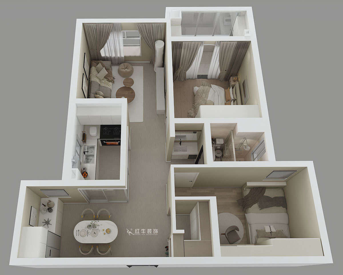 蔣?。o雅嘉園二期4-602-80㎡-現代簡約風格｜2室2廳1衛｜新房裝修｜定制家｜全包12萬｜00_04鳥瞰圖