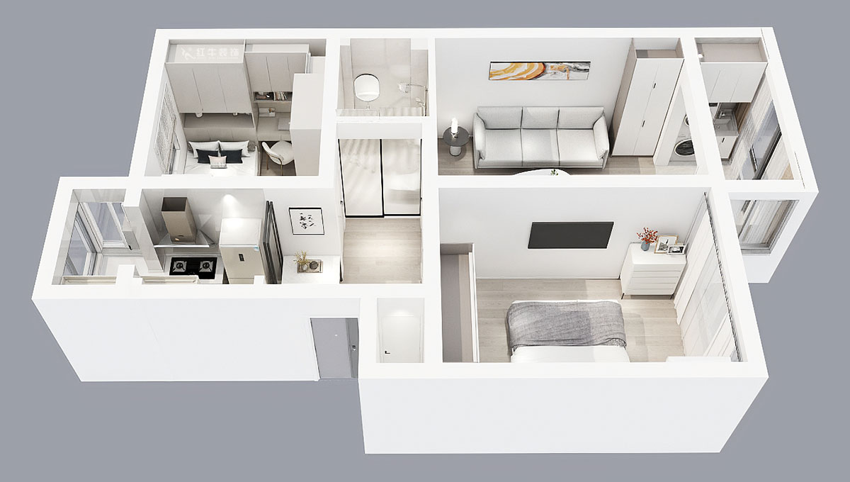 蔣琛｜安德里30號玻纖院小區14-103-65㎡-現代簡約風格｜3室1廳1衛｜老房裝修｜定制家｜全包10萬｜00_04鳥瞰圖