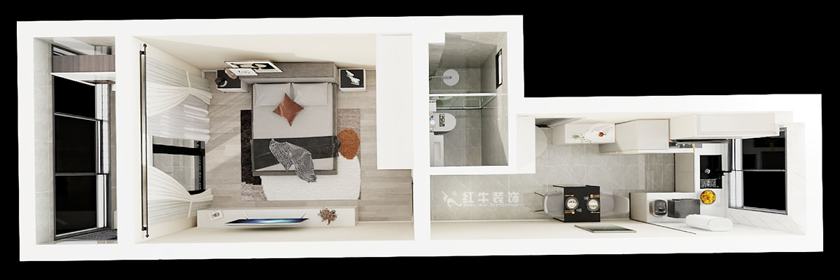 孟憲濤｜殷高巷55-301-50㎡-現代簡約風格｜1室1廳1衛｜老房裝修｜定制家｜全包8萬｜00_04鳥瞰圖