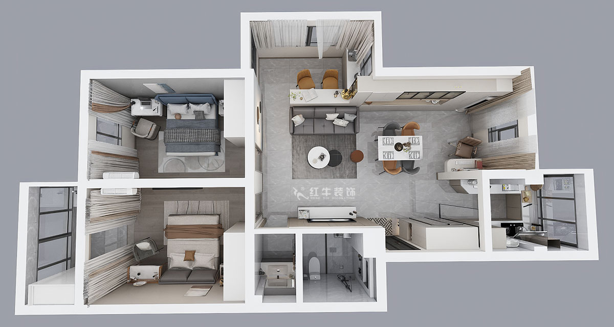 孟憲濤｜武定新村5-5-310-90㎡-現代簡約風格｜2室2廳1衛｜老房裝修｜定制家｜全包14萬｜00_04鳥瞰圖