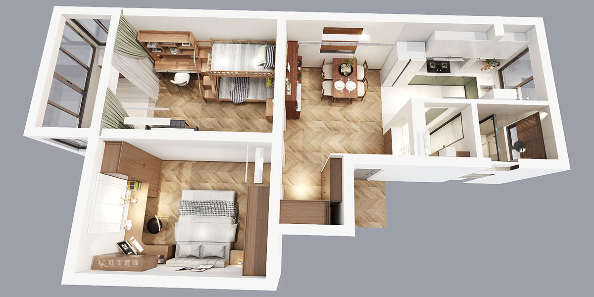 孟憲濤｜寧夏路18號3-204-70㎡-現代風格｜2室2廳1衛｜老房裝修｜定制家｜全包12萬｜00_04鳥瞰圖