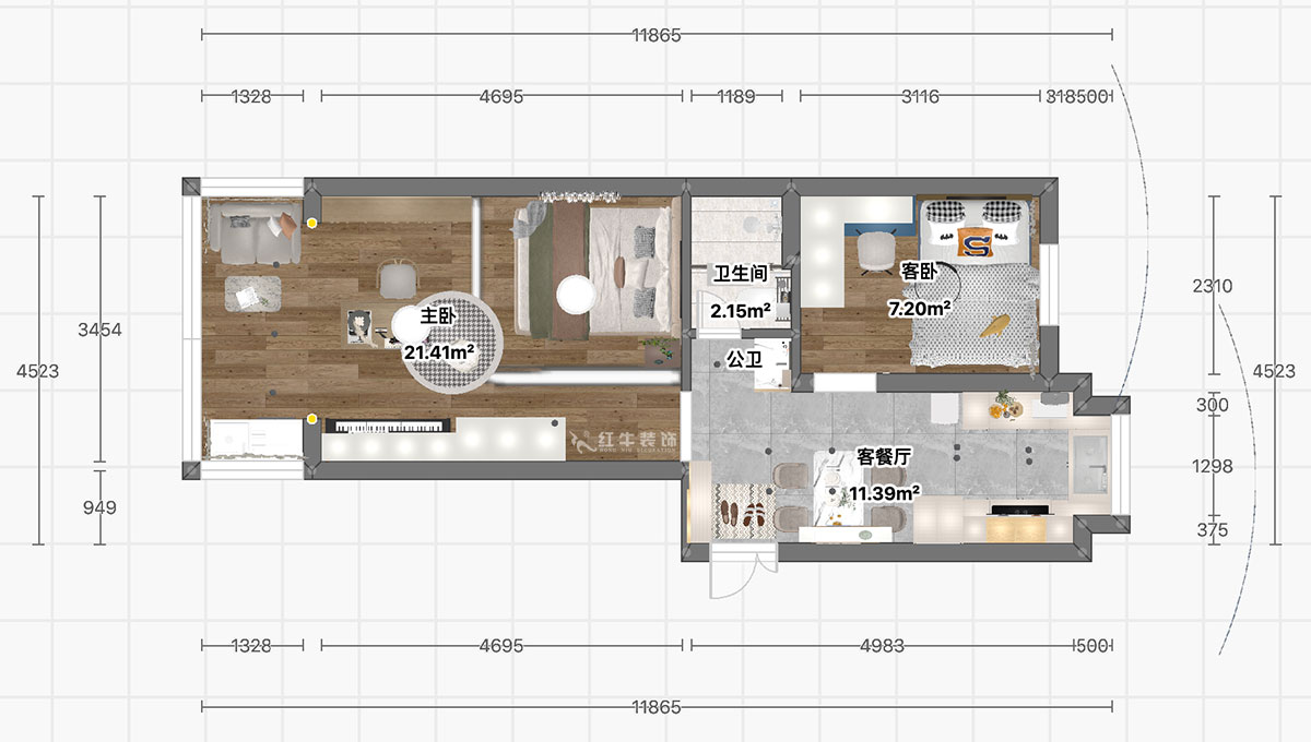 顧娟｜寧海路201號1-507-60㎡-現代簡約風格｜2室2廳1衛｜舊房裝修｜定制家｜全包11