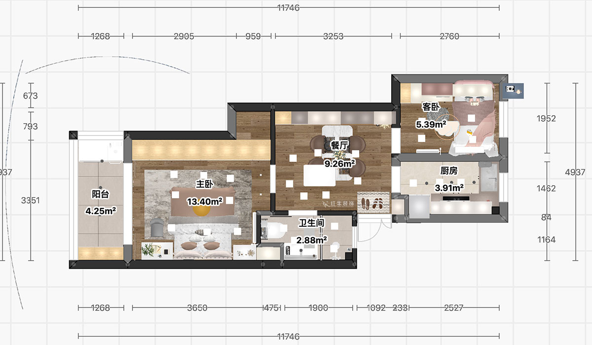 顧娟｜御河新村10-505-60㎡-現代簡約風格｜2室2廳1衛｜舊房裝修｜定制家｜全包11