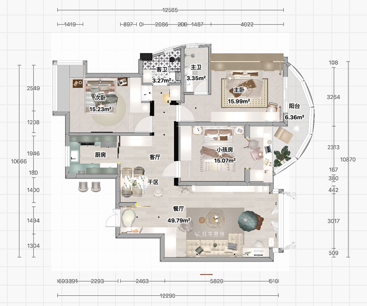 顧娟｜翠島花城荷田苑6-101-135㎡-現代簡約風格｜3室2廳2衛｜舊房裝修｜定制家｜全包19萬｜00_03平面彩圖