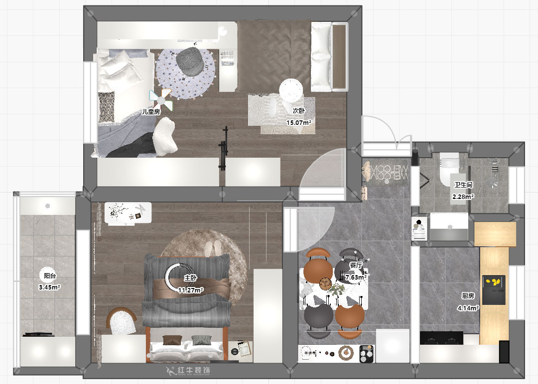 賈庭｜鹽倉橋48號1-402-55㎡-現代風格｜2室1廳1廚1衛｜老房裝修｜定制家｜全包8