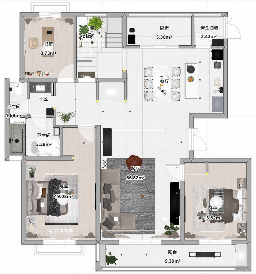 陸利民｜羊山湖14-502-160㎡+閣樓-現(xiàn)代風(fēng)格｜4室2廳2衛(wèi)｜新房裝修｜定制家｜全包31萬(wàn)｜00_04平面彩圖