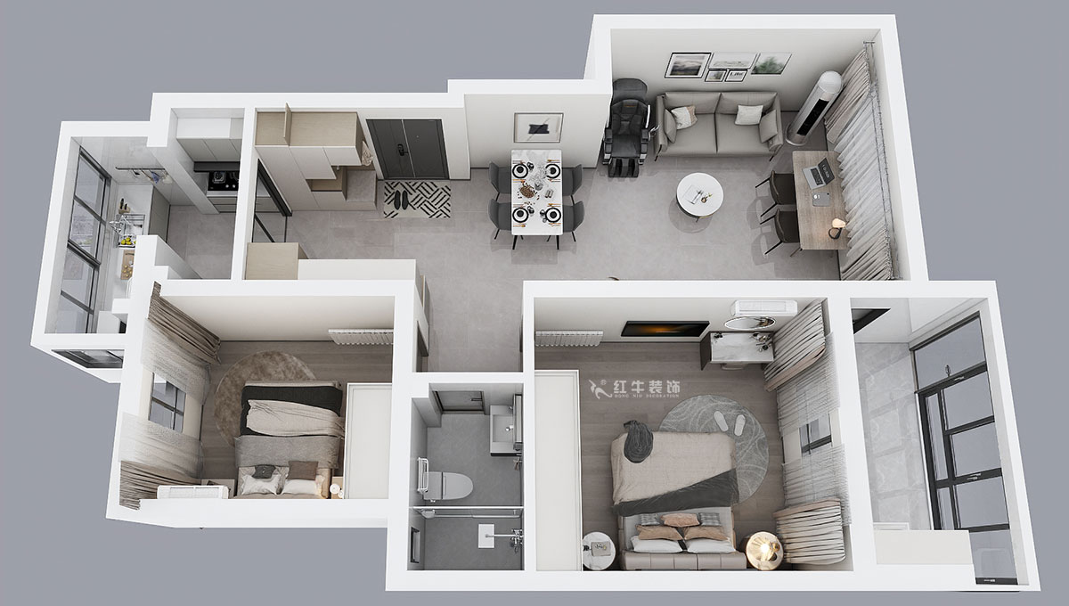 蔣琛｜鴻運嘉園12-104-90㎡-現代簡約風格｜2室2廳2衛｜老房裝修｜定制家｜全包13萬｜00_04鳥瞰圖