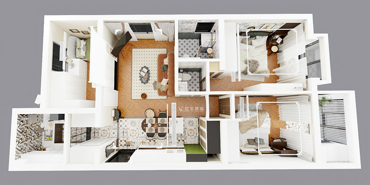 孟憲濤｜觀泓雅苑A區6-2101-115㎡-法式南洋復古風格｜3室1廳2衛｜新房裝修｜定制家｜全包16萬｜00_04鳥瞰圖