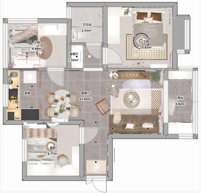 朱明琪｜招商蘭溪谷二期1-2-1104-75㎡-奶油風｜3室2廳1衛｜老房裝修｜定制家｜全包10