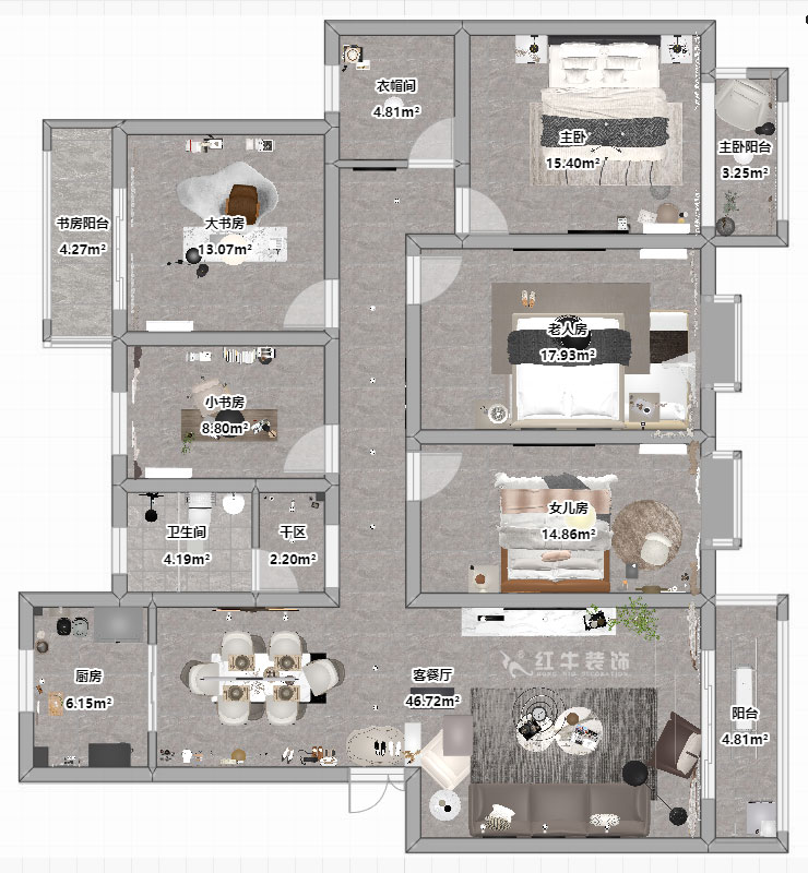 劉小勇｜翠屏東南18-601-180㎡-現代簡約風格｜5室2廳2衛｜新房裝修｜定制家｜全包21