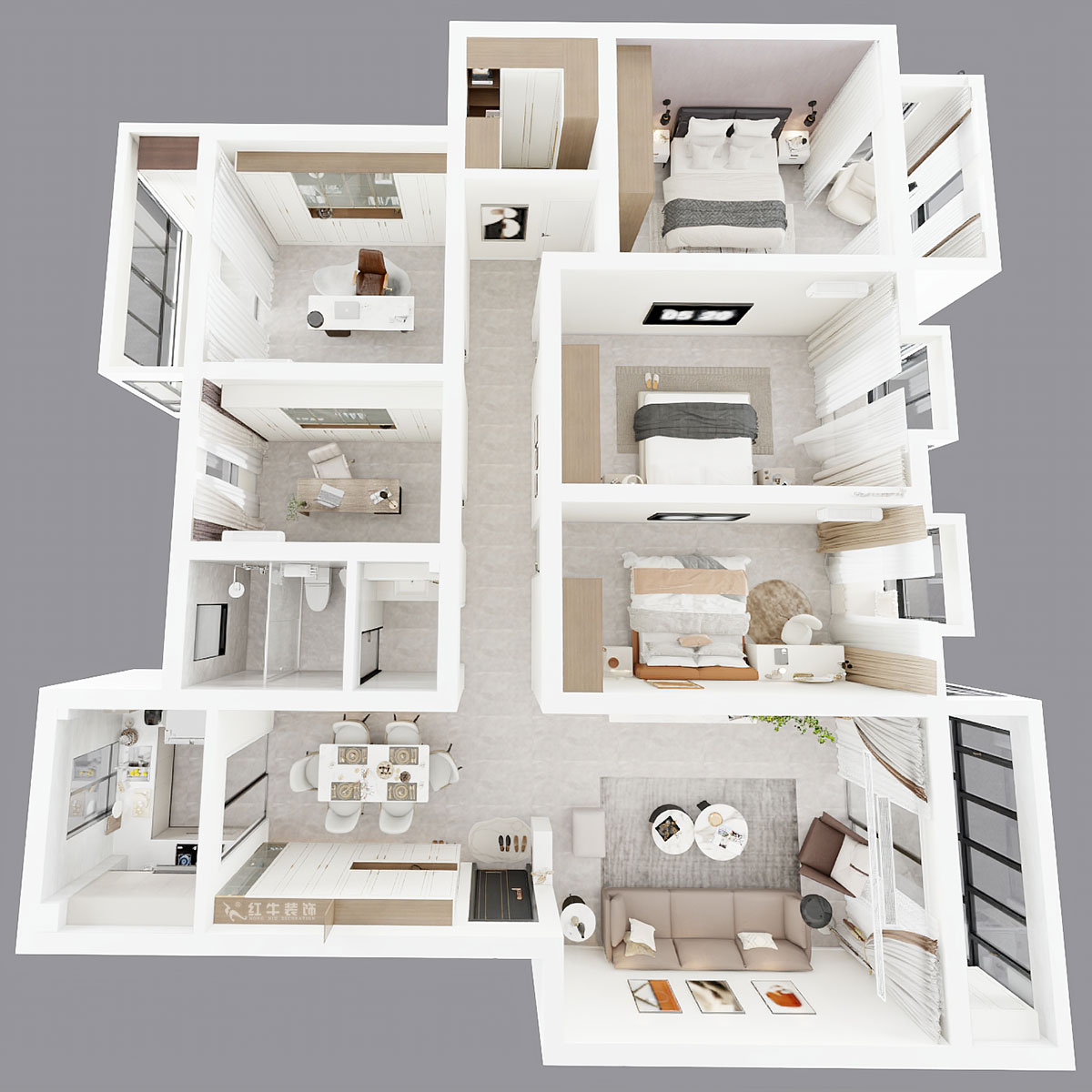 劉小勇｜翠屏東南18-601-180㎡-現代簡約風格｜5室2廳2衛｜新房裝修｜定制家｜全包21