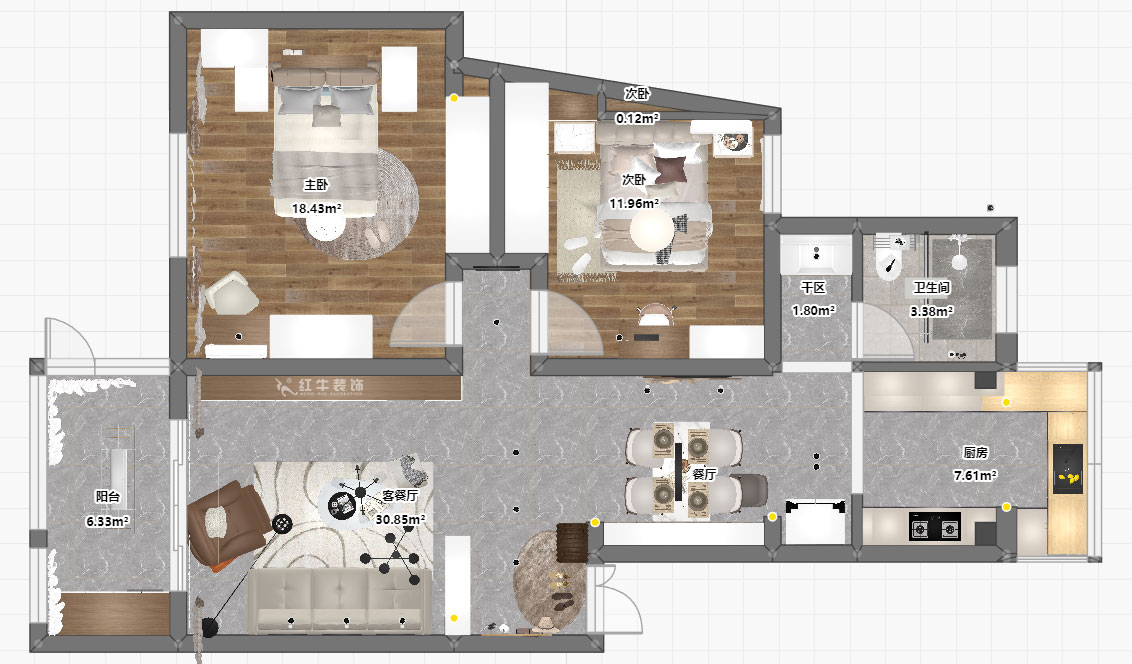 劉小勇｜美河園1-2-102-90㎡-現代簡約風格｜2室2廳1衛｜新房裝修｜定制家｜全包13