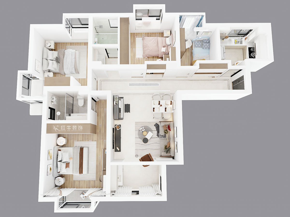 劉小勇｜萬和源居4-2-1608-130㎡-現代簡約風格｜3室2廳2衛｜老房裝修｜定制家｜全包18萬｜00_04鳥瞰圖