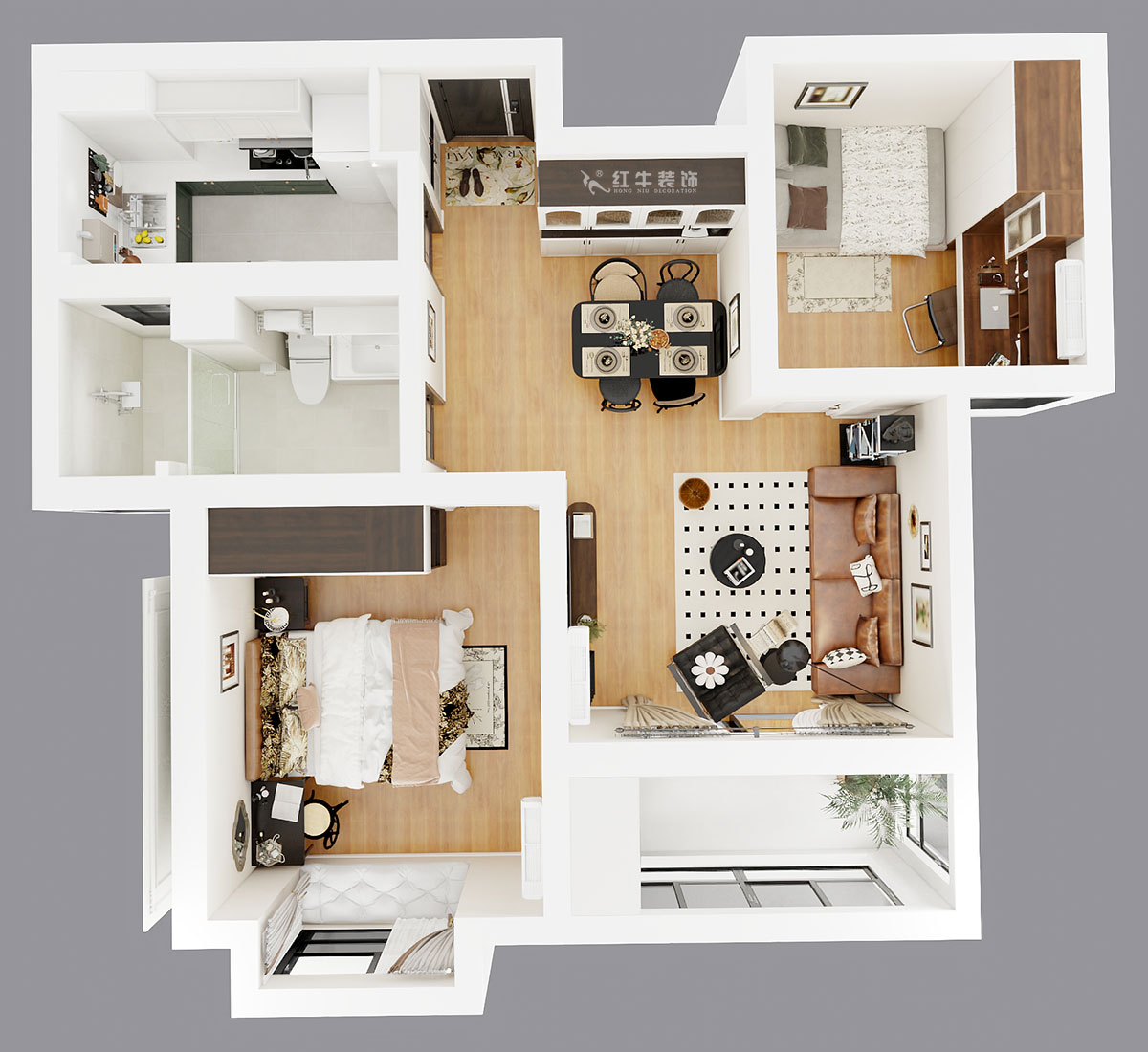 蔣?。鞚櫝鞘謪^(qū)23-802-65㎡-現(xiàn)代簡約風格｜2室1廳1衛(wèi)｜老房裝修｜定制家｜全包11萬｜00_04鳥瞰圖