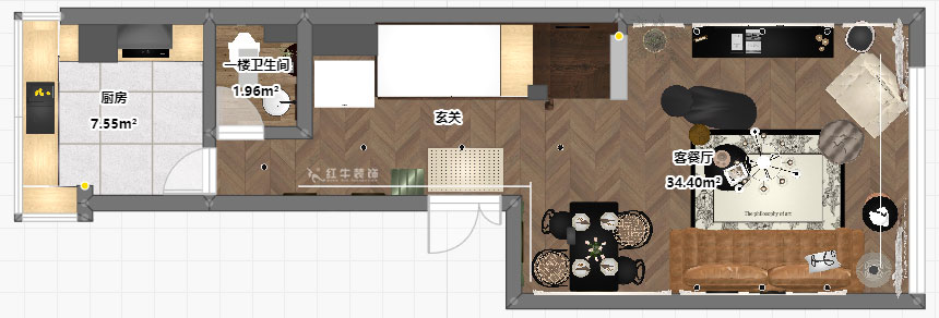 吳波｜翠屏國際香樟苑-7-404-124㎡-現代風格｜3室2廳2衛｜二手房裝修｜定制家｜全包17萬｜00_05一樓平面彩圖