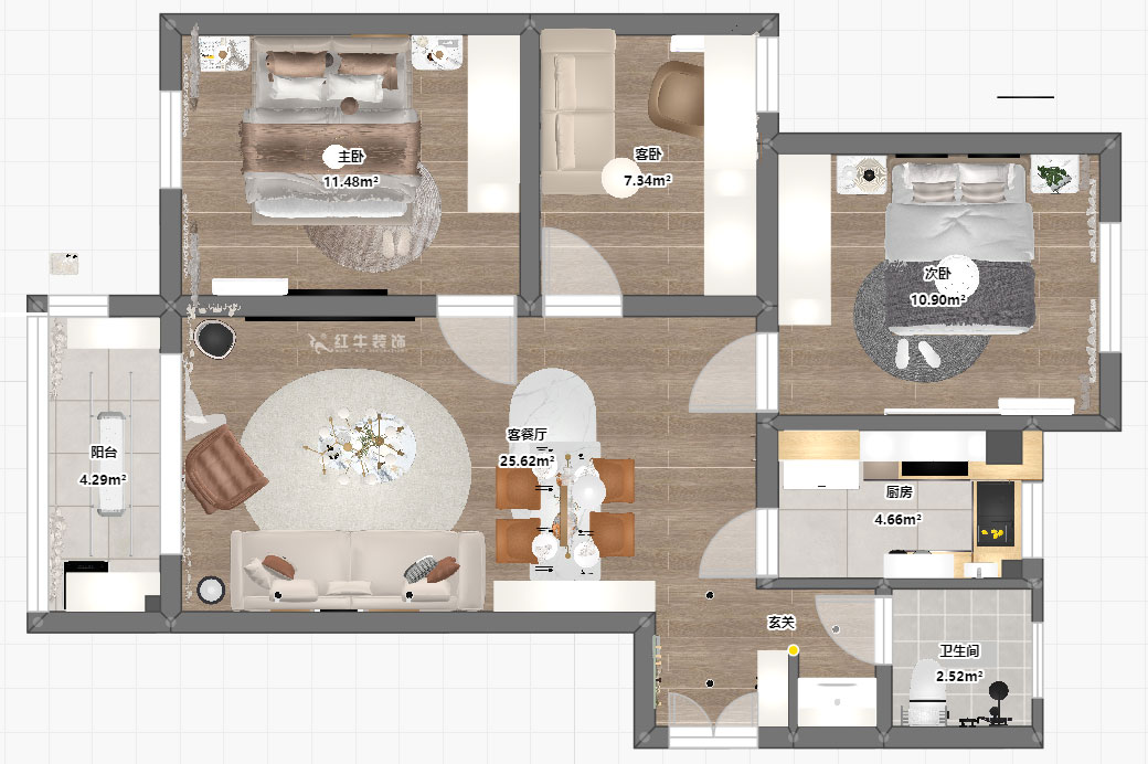 朱明琪｜春江新城新河苑一期8-3-510-94㎡-現代風格｜3室2廳1衛｜老房改造｜定制家｜全包12萬｜00_03平面彩圖