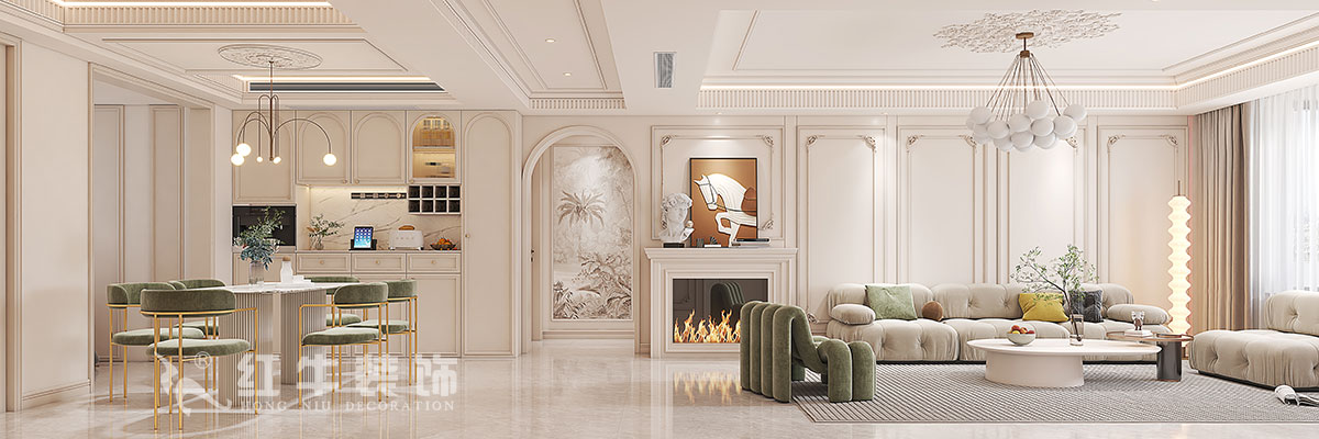 蔣琛｜御江金城11-3-2206-140㎡-法式奶油風(fēng)格｜3室2廳2衛(wèi)｜新房裝修｜定制家｜全包23萬(wàn)｜00沙發(fā)背景