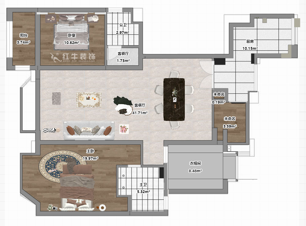 蔣琛｜御江金城11-3-2206-140㎡-法式奶油風(fēng)格｜3室2廳2衛(wèi)｜新房裝修｜定制家｜全包23萬(wàn)｜00_03平面彩圖