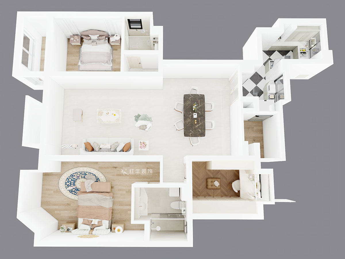 蔣琛｜御江金城11-3-2206-140㎡-法式奶油風(fēng)格｜3室2廳2衛(wèi)｜新房裝修｜定制家｜全包23萬(wàn)｜00_04鳥(niǎo)瞰圖