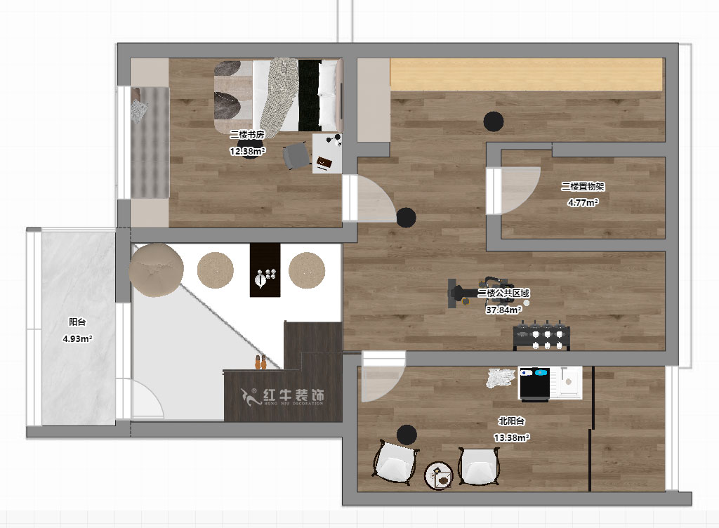 孟憲濤｜攝山星城步青苑18-2-604-120㎡-現代簡約風格｜4室2廳2衛｜毛坯房裝修｜定制家｜全包16萬｜00_06二樓平面彩圖